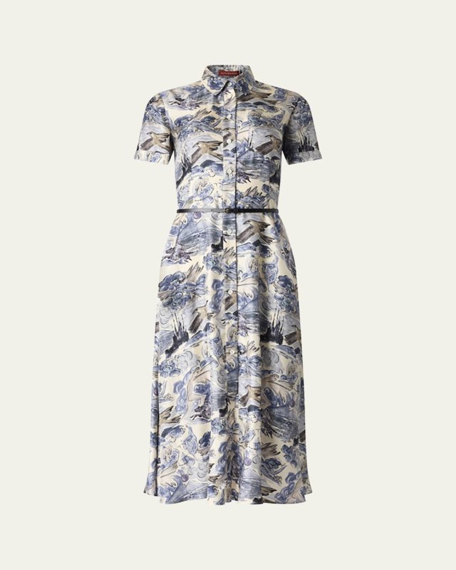 Kiera Short-Sleeve Midi Silk Shirtdress